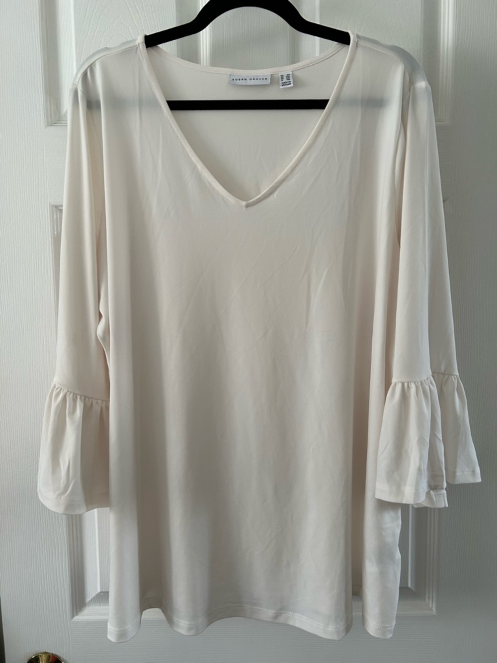 Susan Graver Cream V-Neck Bell Sleeve Top